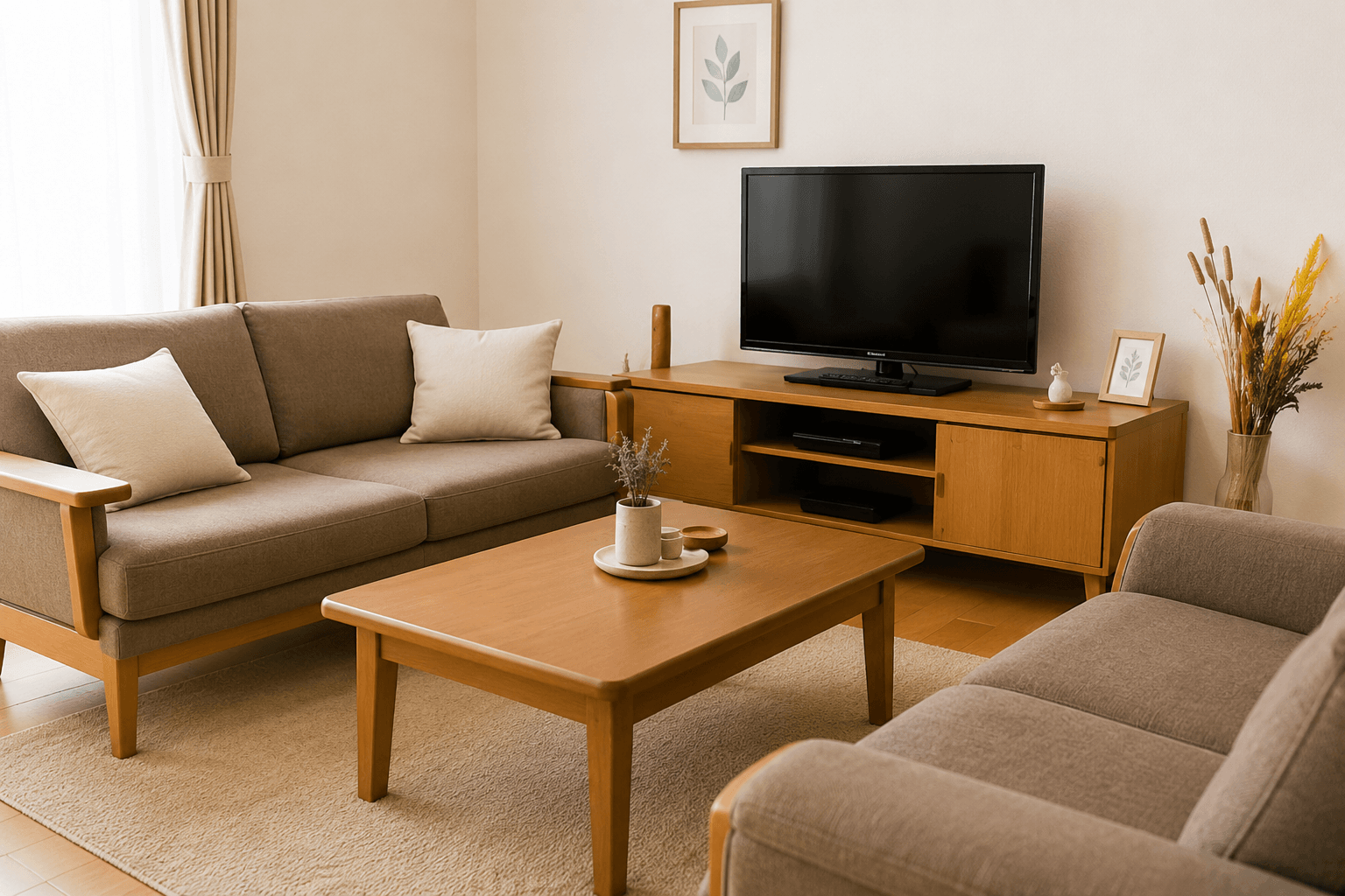ソファやテレビなどの家具があるリビング