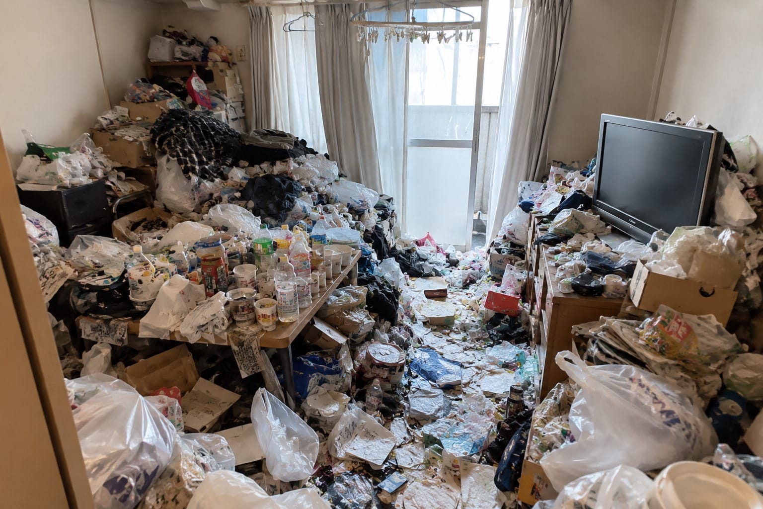 大量の不用品がある室内のゴミ屋敷