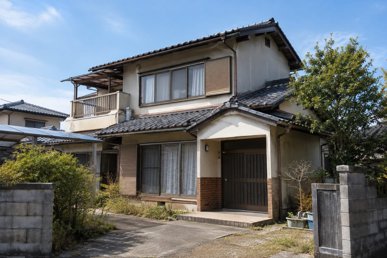 青空の下にある一戸建ての空き家
